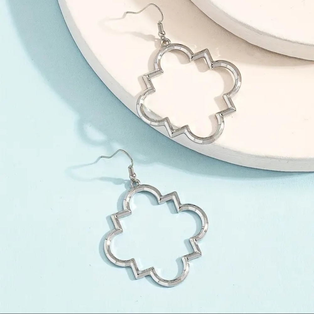 Hollow Geometric Shape Dangle Silver Plated Earrings